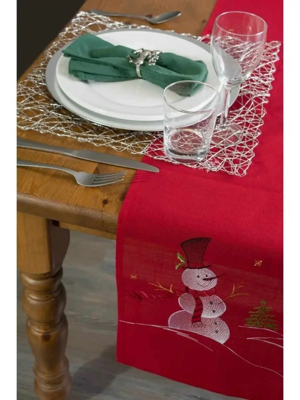 Holiday Snowman Table Runner - Red
